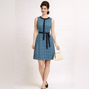 Pintucked Kenzie Day Dress in Retro Midcentury Modern Pattern, Large, MSRP $69